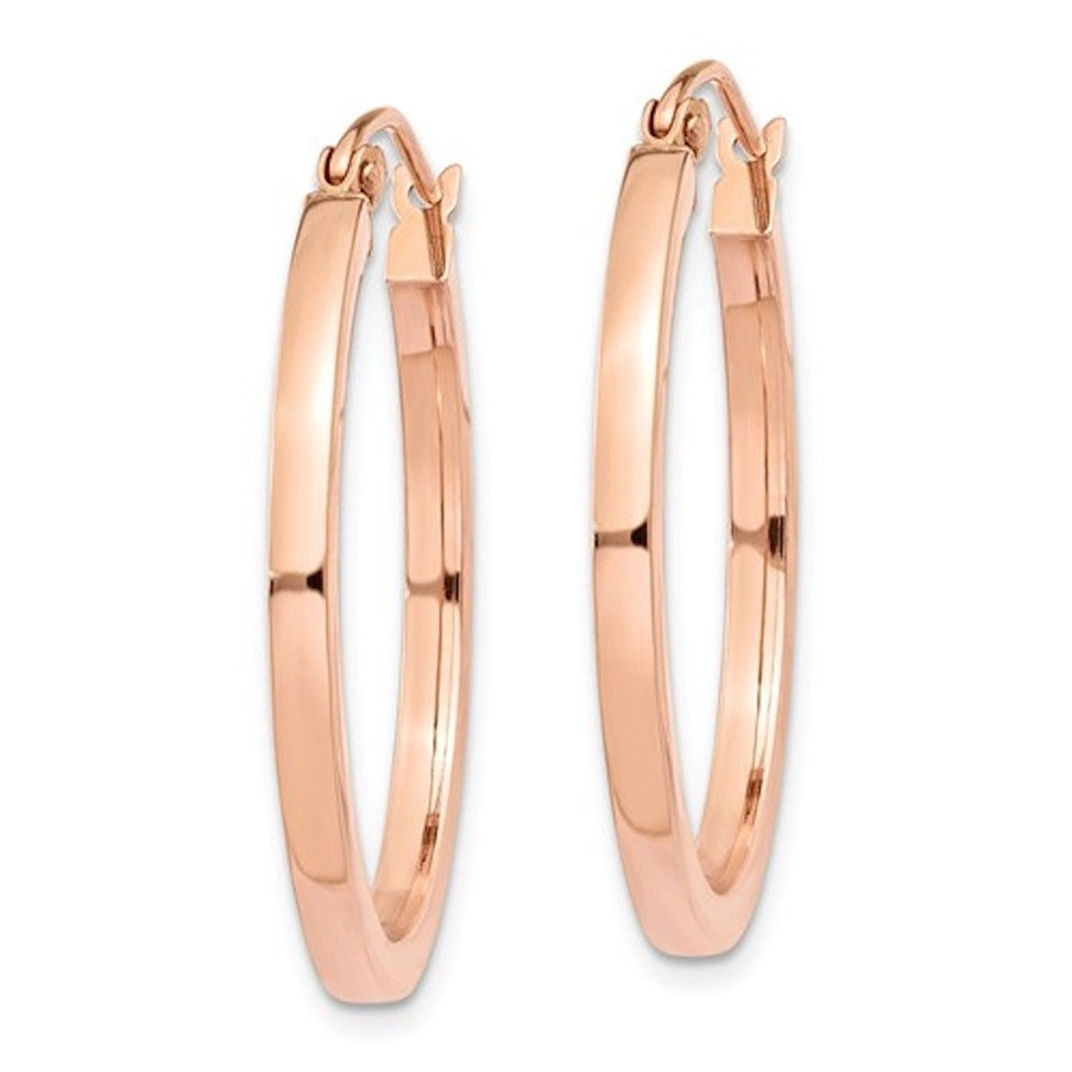 14k rose gold classic square tube round hoop earrings 25mm x 2mm
