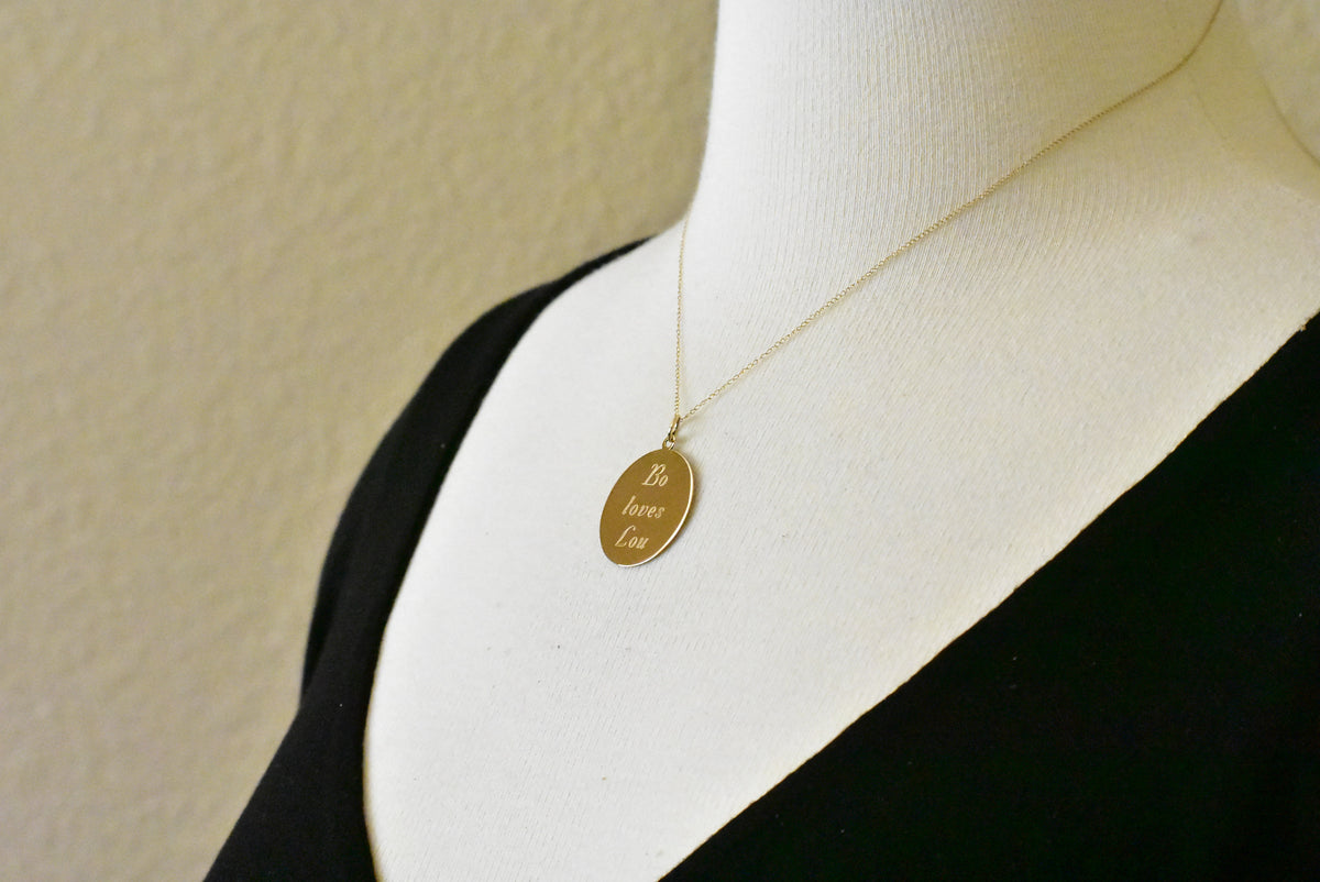 14k yellow gold 25mm round disc pendant charm letter initial engraved personalized monogram