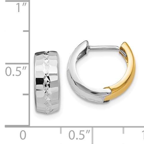14k yellow white gold two tone classic huggie hinged hoop earrings 13mm x 5mm