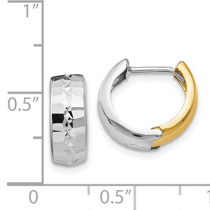 14k yellow white gold two tone classic huggie hinged hoop earrings 13mm x 5mm