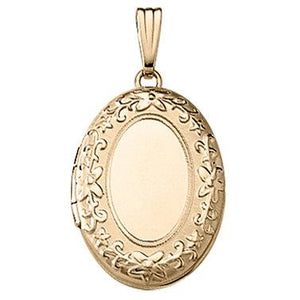 14k Yellow Gold 17mm x 22mm Oval Embossed Locket Pendant Charm Engraved Personalized Monogram