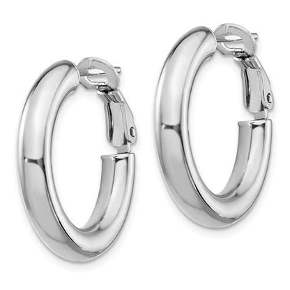 14k white gold round omega back hoop earrings 22mm x 4mm