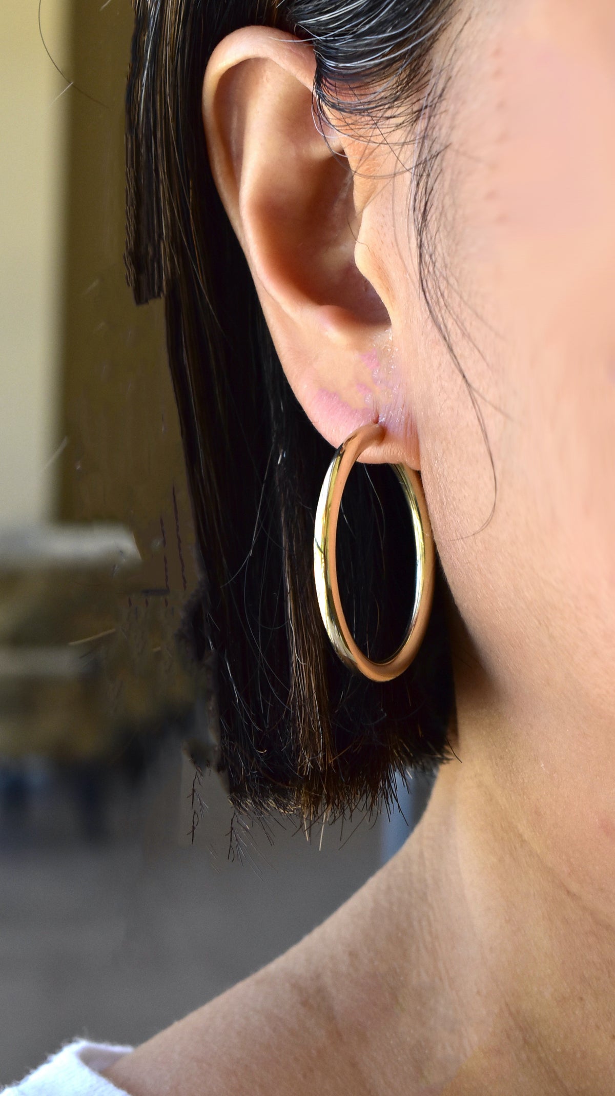 14k yellow gold round endless hoop earrings 35mm x 2.75mm