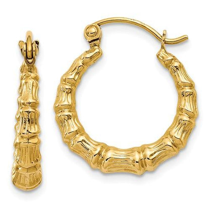 14k yellow gold bamboo hoop earrings 16mm