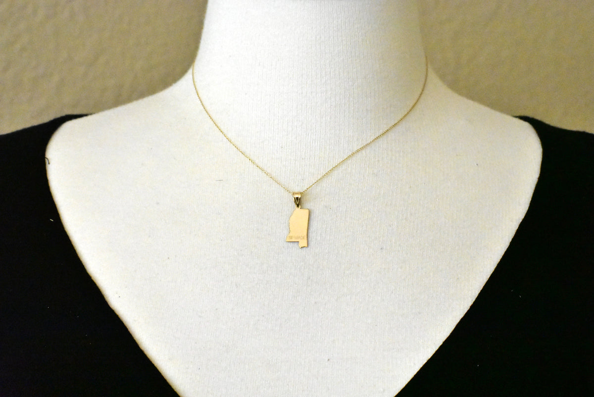 14k gold or sterling silver mississippi ms state map pendant charm personalized monogram