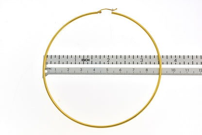 14k yellow gold extra large diameter 87mm x 2mm classic round hoop earrings 3.4 inches giant size super wide