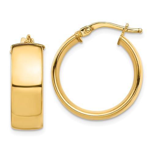 14k yellow gold round square tube hoop earrings 18mm x 7mm