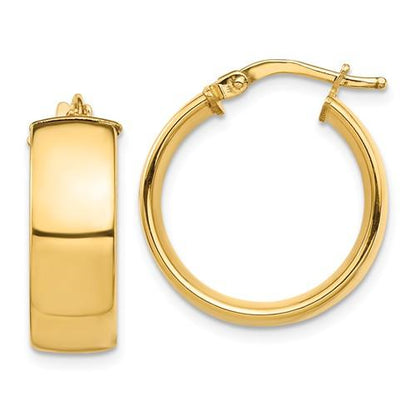 14k yellow gold round square tube hoop earrings 18mm x 7mm