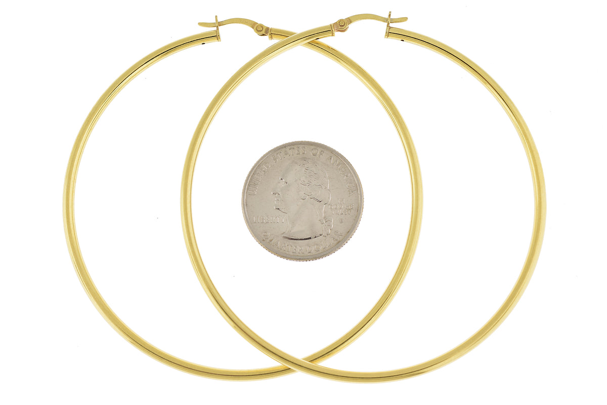 yellow gold plated sterling silver 2.76 inch round hoop earrings 70mm x 2.5mm