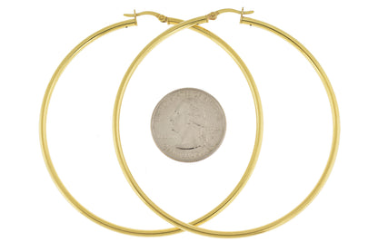 yellow gold plated sterling silver 2.76 inch round hoop earrings 70mm x 2.5mm