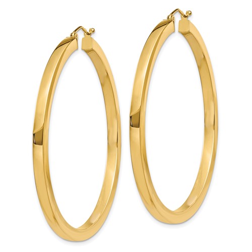 10k yellow gold classic square tube round hoop earrings 52mm x 3mm