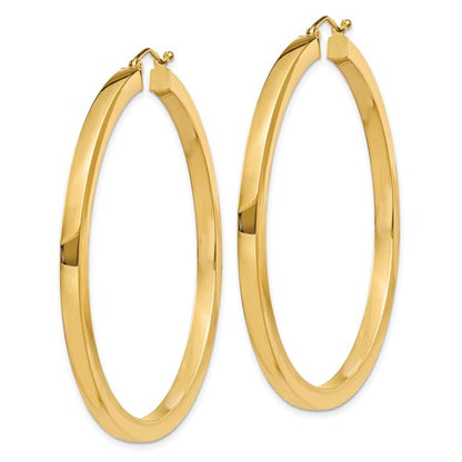 10k yellow gold classic square tube round hoop earrings 52mm x 3mm