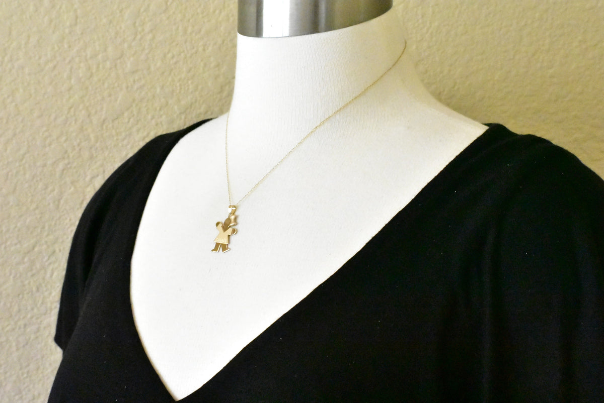 14k yellow gold girl with bow pendant charm personalized engraved monogram