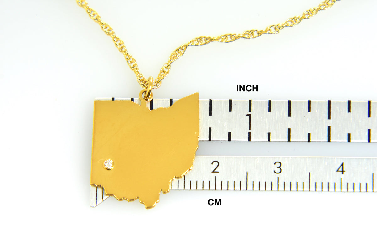 14k 10k yellow rose white gold diamond silver ohio oh state map personalized city necklace
