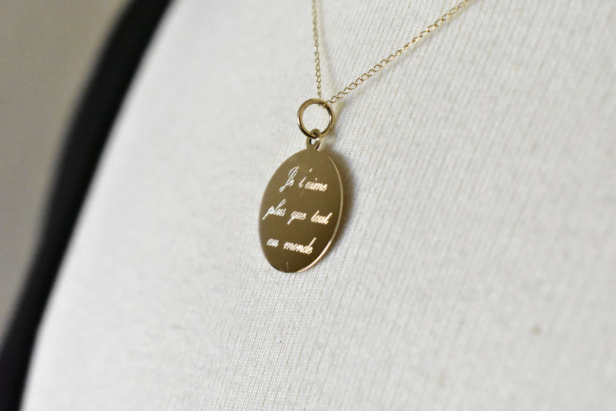 10k yellow gold 18mm round disc pendant charm personalized monogram engraved