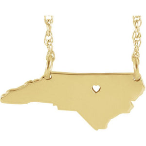 14k Gold 10k Gold Silver North Carolina NC State Map Necklace Heart Personalized City