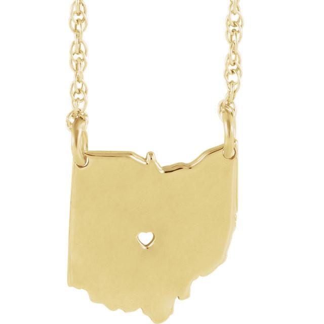14k gold 10k gold silver ohio oh state map necklace heart personalized city