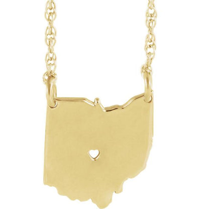 14k gold 10k gold silver ohio oh state map necklace heart personalized city