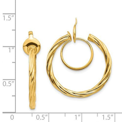 14k yellow gold non pierced round twisted hoop clip on earrings
