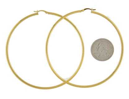 yellow gold plated sterling silver 3.15 inch round hoop earrings 80mm x 2.5mm