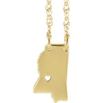 이미지를 갤러리 뷰어에 로드 , 14k Gold 10k Gold Silver Mississippi MS State Map Necklace Heart Personalized City
