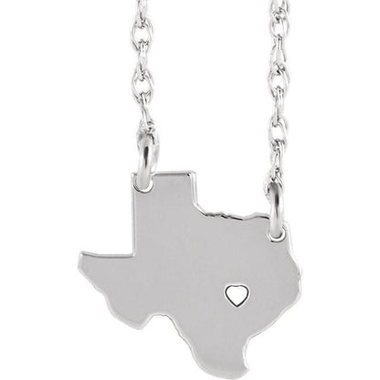 14k gold 10k gold silver texas tx state map necklace heart personalized city
