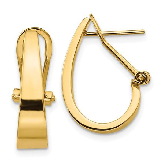 14k yellow gold j hoop tapered omega back click in earrings
