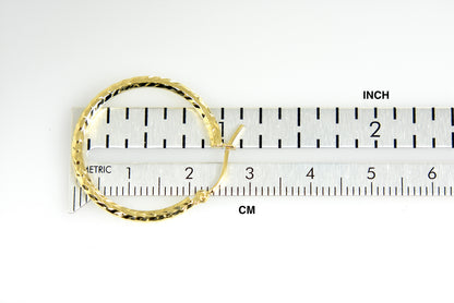 14k yellow gold diamond cut classic round hoop earrings 25mm x 2mm
