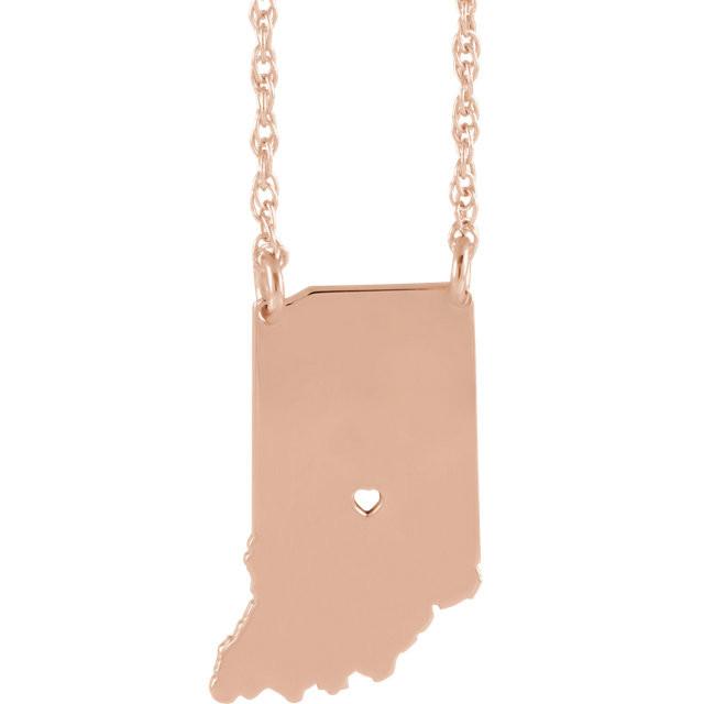 14k gold 10k gold silver indiana state map necklace heart personalized city