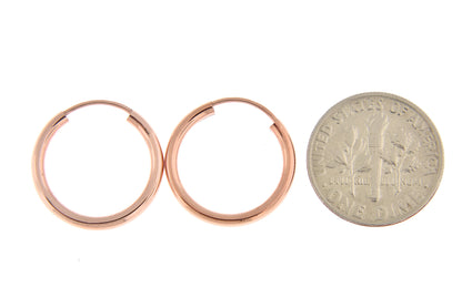 14k rose gold classic endless round hoop earrings 16mm x 2mm