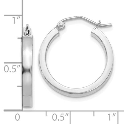 10k white gold classic square tube round hoop earrings 20mm x 3mm