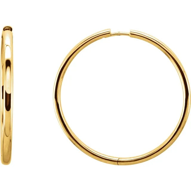 14k solid yellow rose white gold 29mm round endless hinged hoop earrings custom made to order