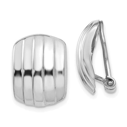 14k white gold non pierced clip on huggie j hoop ribbed earrings
