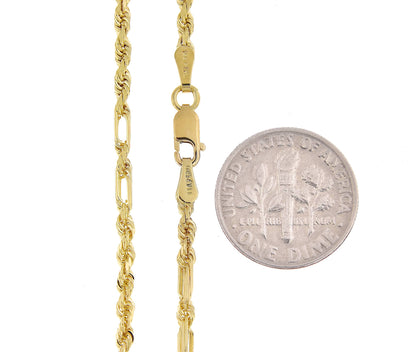 14k yellow gold 2.5mm diamond cut milano rope bracelet anklet necklace pendant chain