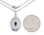 Indlæs billede til gallerivisning Sterling Silver Genuine Amethyst Oval Locket Necklace February  Birthstone Personalized Engraved Monogram
