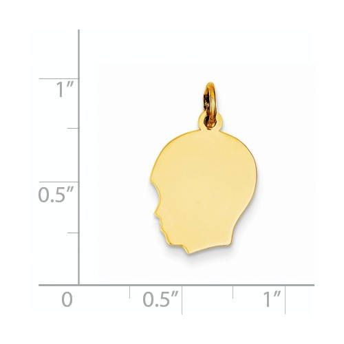 10k solid yellow gold 13mm boy head facing left silhouette engravable disc pendant charm engraved personalized initial name monogram