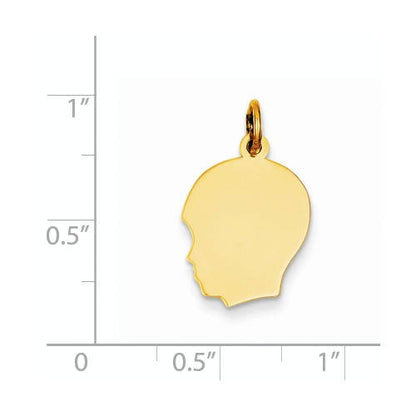 10k solid yellow gold 13mm boy head facing left silhouette engravable disc pendant charm engraved personalized initial name monogram
