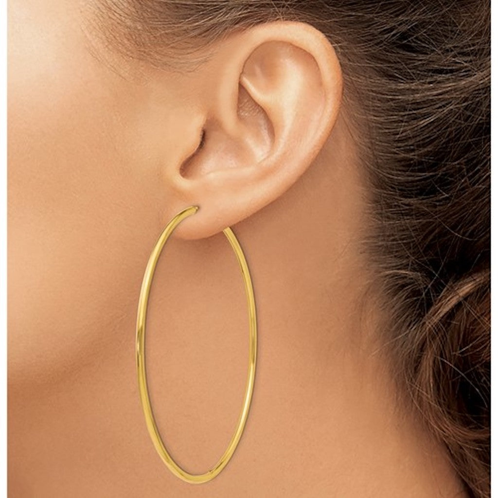 14k yellow gold extra large classic endless hoop earrings 72mm x 2mm