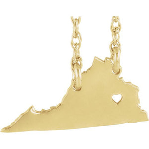 14k gold 10k gold silver virginia va state map necklace personalized