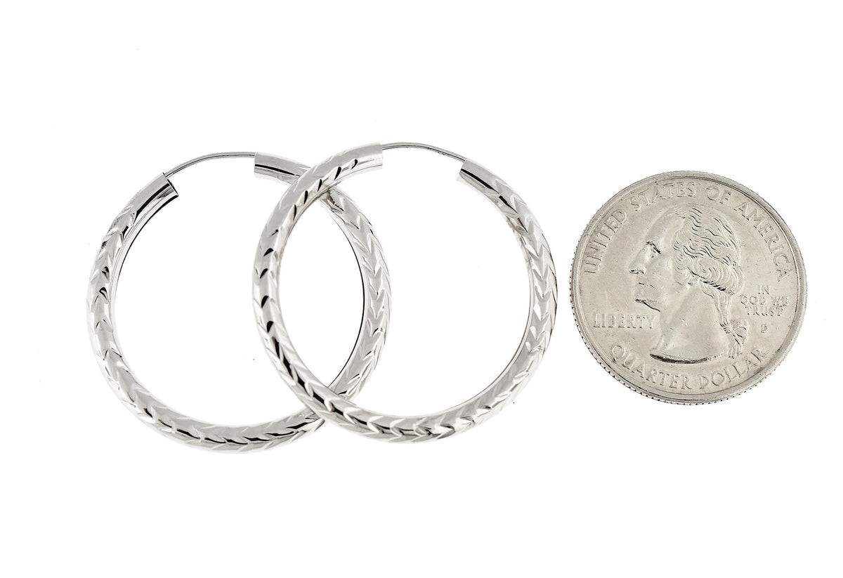 14k white gold diamond cut classic endless hoop earrings 29mm x 3mm