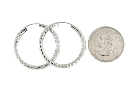 14k white gold diamond cut classic endless hoop earrings 29mm x 3mm