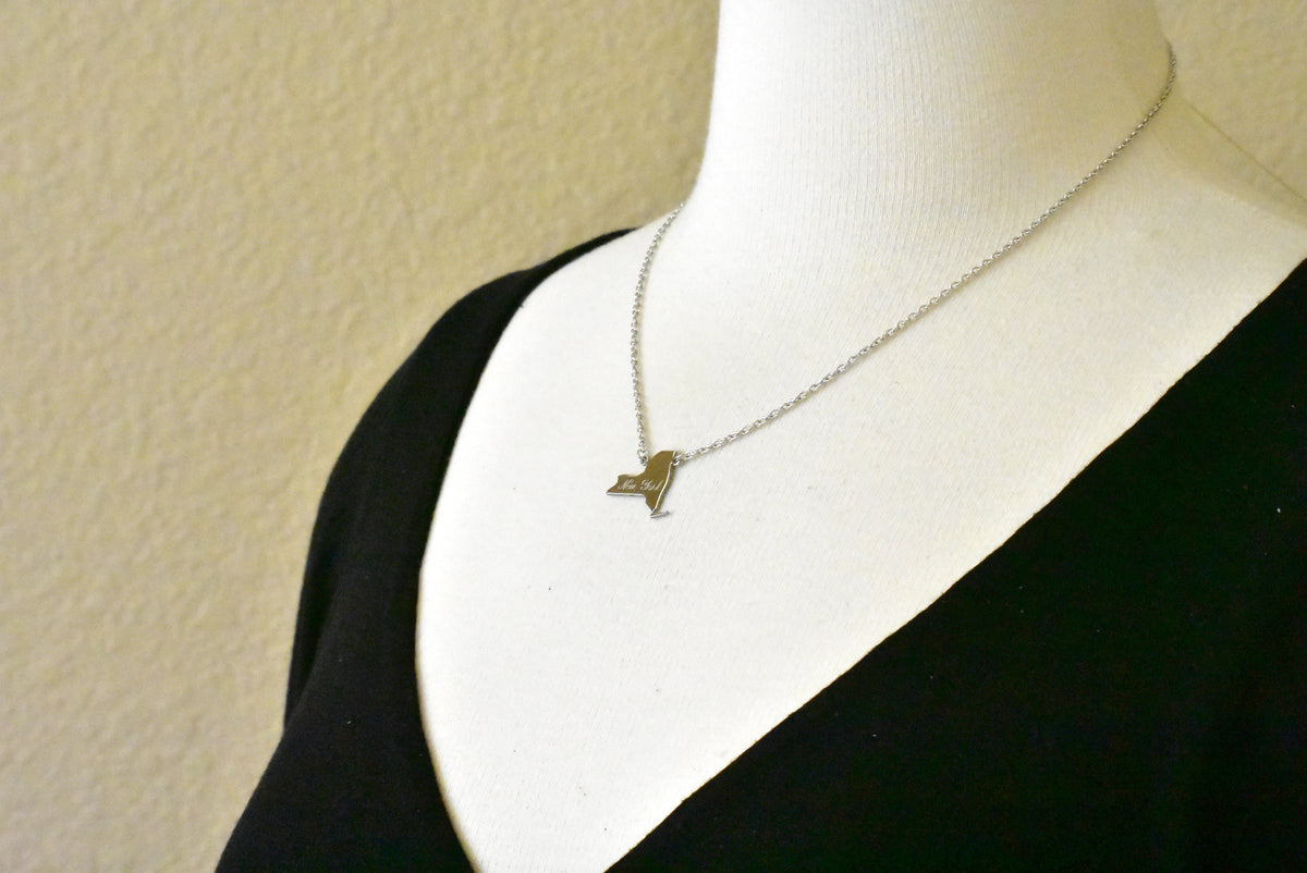 14k gold or sterling silver new york ny state name necklace personalized monogram