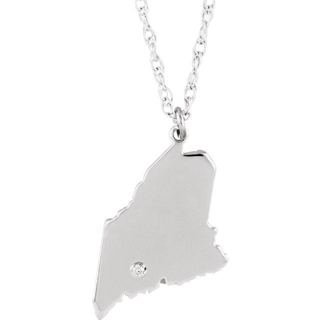14k 10k Yellow Rose White Gold Diamond Silver Maine ME State Map Personalized City Necklace