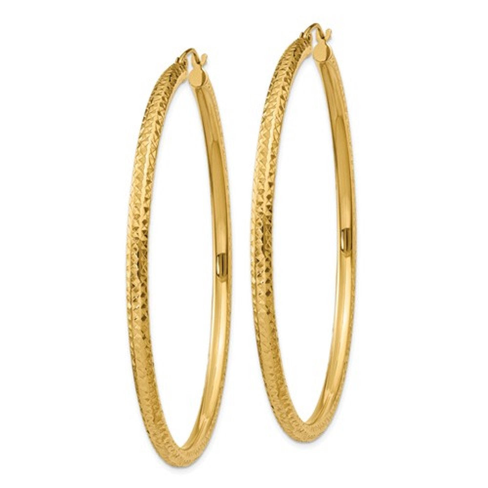 14k yellow gold 2.36 inch large diamond cut round classic hoop earrings 60mm x 3mm
