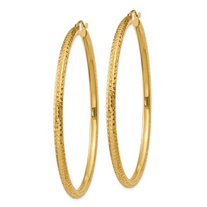 14k yellow gold 2.36 inch large diamond cut round classic hoop earrings 60mm x 3mm