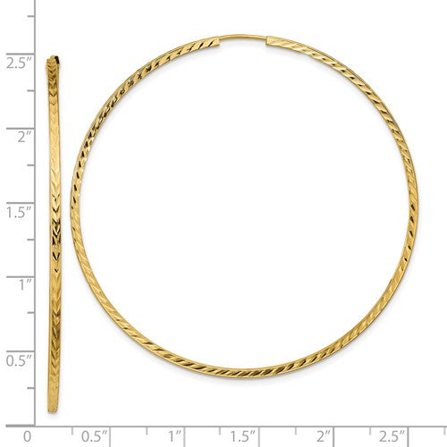 14k yellow gold diamond cut square tube round endless hoop earrings 60mm x 1.35mm
