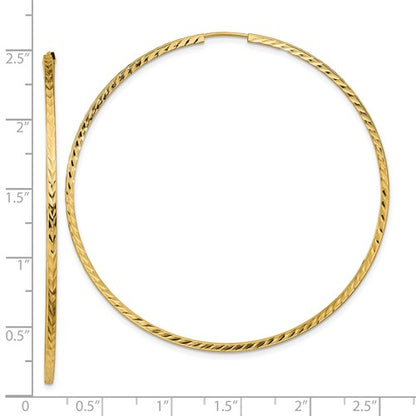 14k yellow gold diamond cut square tube round endless hoop earrings 60mm x 1.35mm