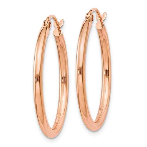 14k rose gold classic round hoop earrings 25mm x 2mm