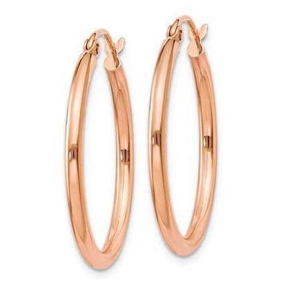 14k rose gold classic round hoop earrings 25mm x 2mm