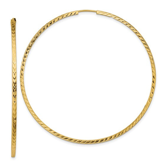 14k yellow gold diamond cut square tube round endless hoop earrings 60mm x 1.35mm